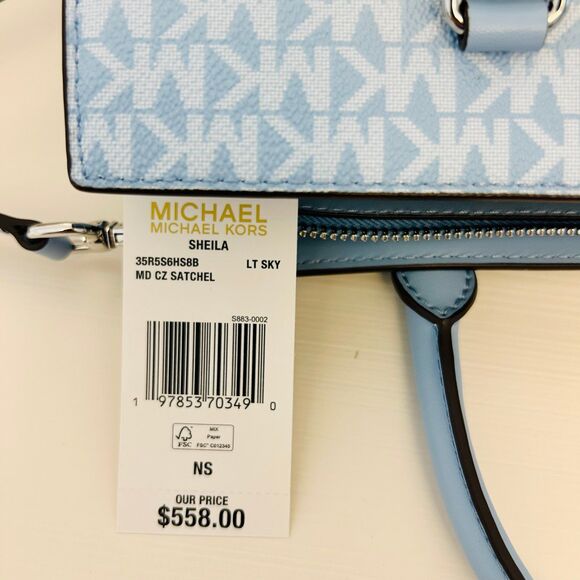 Michael Kors Purse Sheila Medium Ombré Signature Logo Satchel LT Sky - Picture 9 of 10